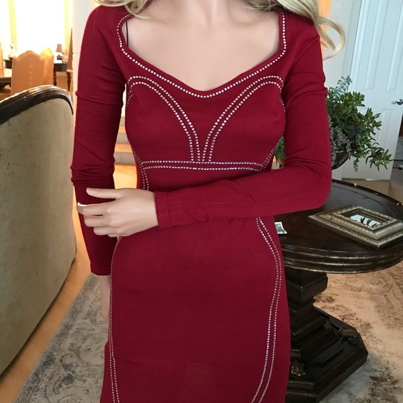 NWT Gorgeous Long Sleeve Fitted Short Dress Red - Picture 2 of 10